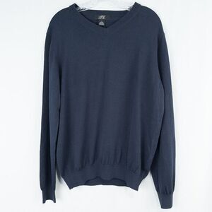 Foxcroft V Neck Silk Cotton Pullover Sweater Size Large Navy Blue Capsule Preppy